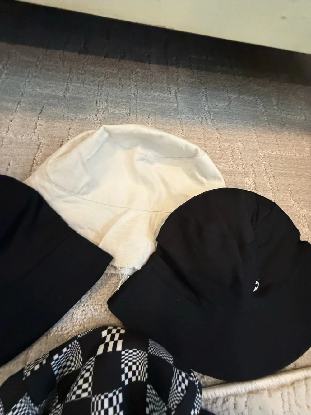 4 -Black & Cream Reversible Bucket Hat  Set- Checker Pattern